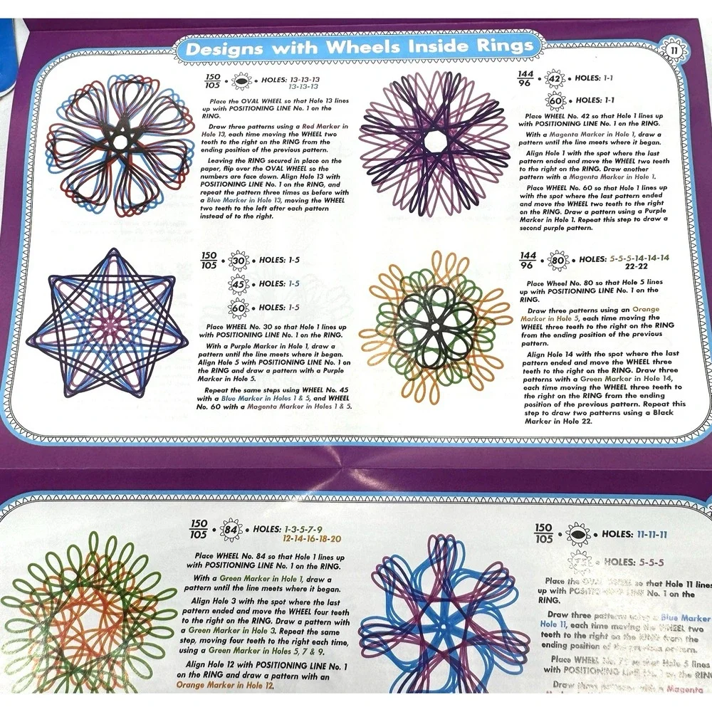 Hasbro Spirograph Blue Replacement Shaped Wheels Rings Rack Instructions Paper